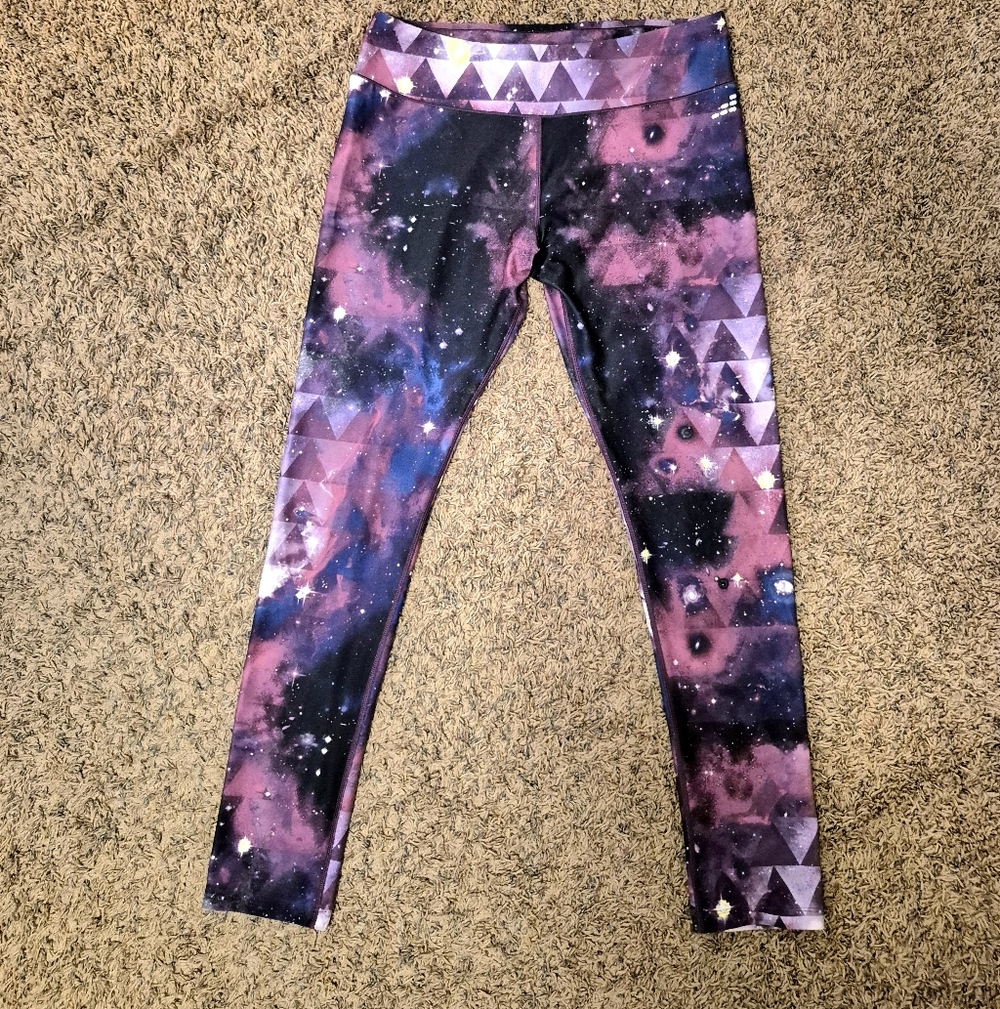 bcg Purple & Black Galaxy Print Women's Leggings with Triangle Accents Size L